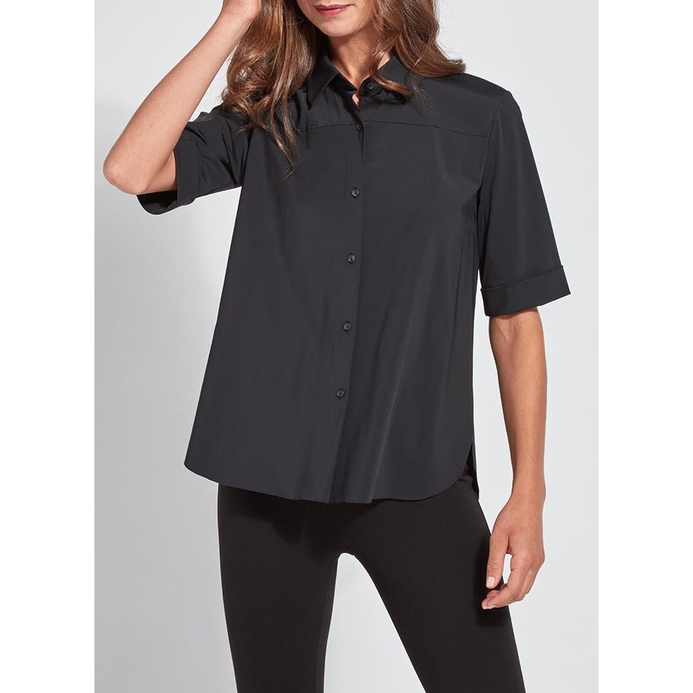 Lysse Josie Short Sleeve Button Down Stretch Microfiber ST2755 Sm Black